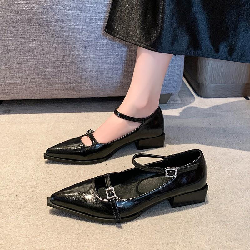 2025 neue Frühling und Herbst süße und coole schwarze kleine Lederschuhe Nische spitz dicker Absatz einzelne Schuhe Retro französische Mary Jane Schuhe Damen