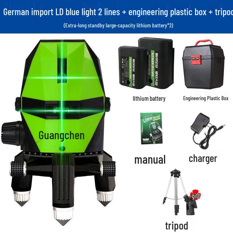 High Precision Auto-Leveling Laser Level - Green/Blue Light with 2, 3, or 5 Lines for Outdoor Use