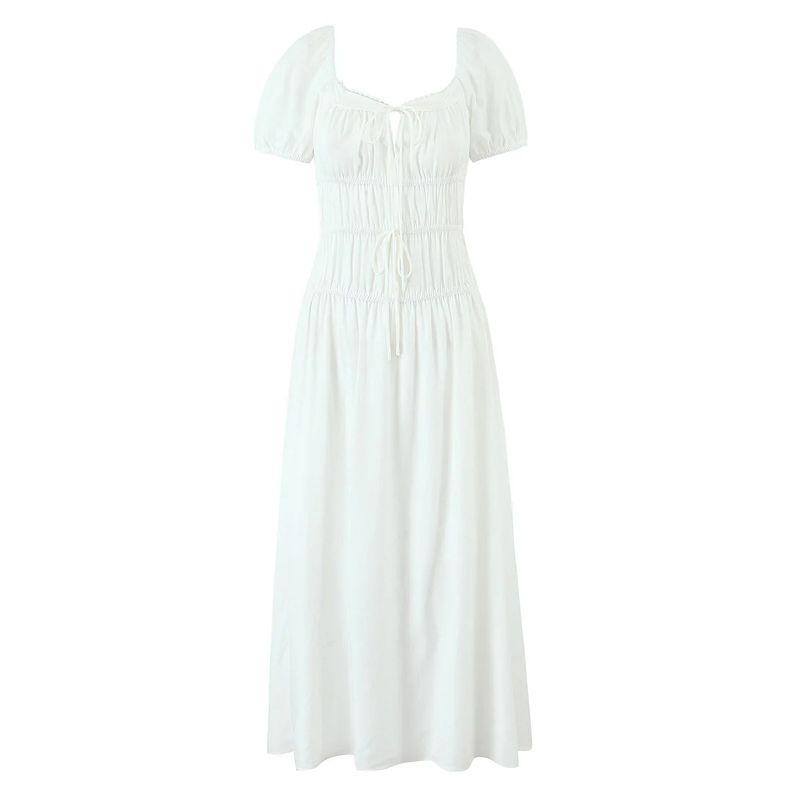 

Moonlight Romantic Night French style Retro Niche Artistic Beauty Immortal Waist Hugging Slimming Puff sleeve Tea Break Dress White Long Dress L