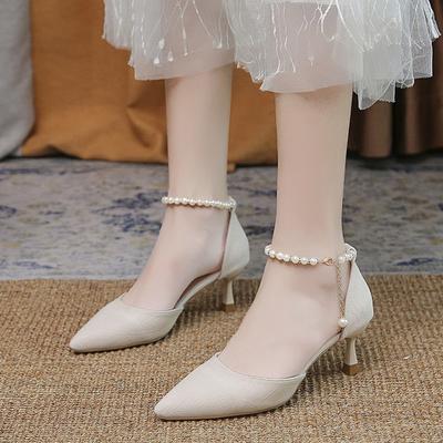 Neue High Heels Damen Stilettoabsätze Neue Mode Hohle Einzelne Schuhe Perle Flacher Ausschnitt Alleskombinierbar Damenschuhe Baotou Sandalen