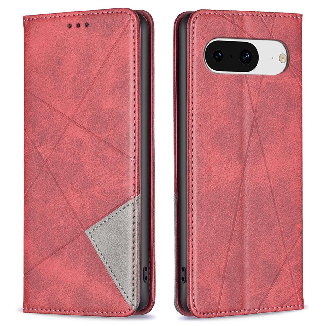 

For Google Pixel 8 Stand Card Holder Imprinted Line Phone Case Drop Protection Leather Phone Cover Red