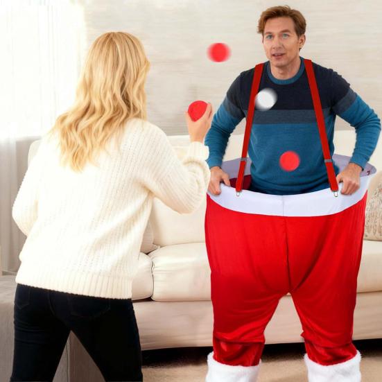 Weihnachtsmannhose Schneeballschlacht Spiel mit 20 Bällen Rot Weiß Schneeballwurf Aktivitätsspiel Familien Drinnen Draußen Hof Ballfangspiel