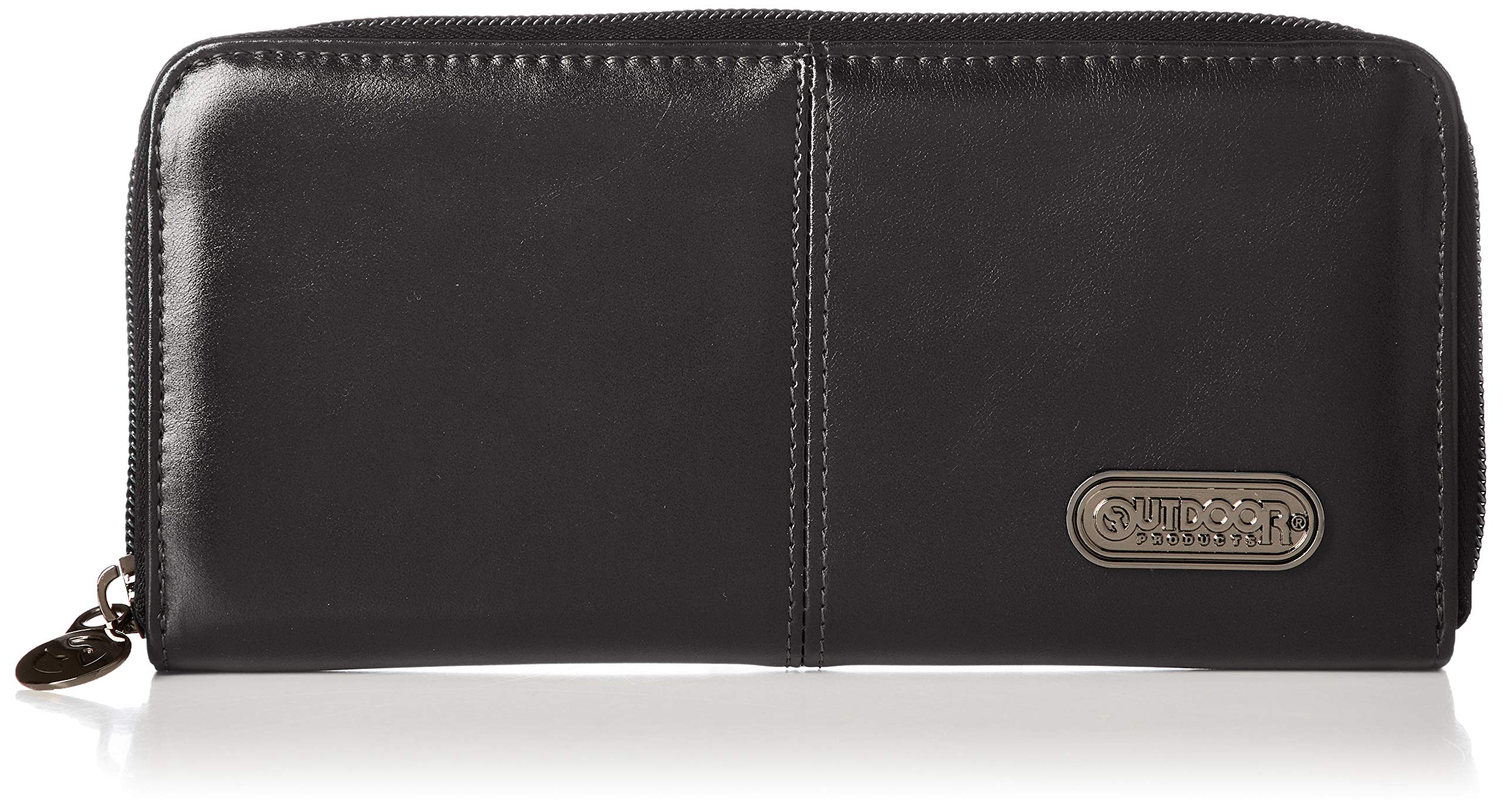 

Outdoor Products Wallet with Metal Plate, Synthetic Leather, Bill Storage, Coin Storage, Card Pockets, Round Zipper, Black