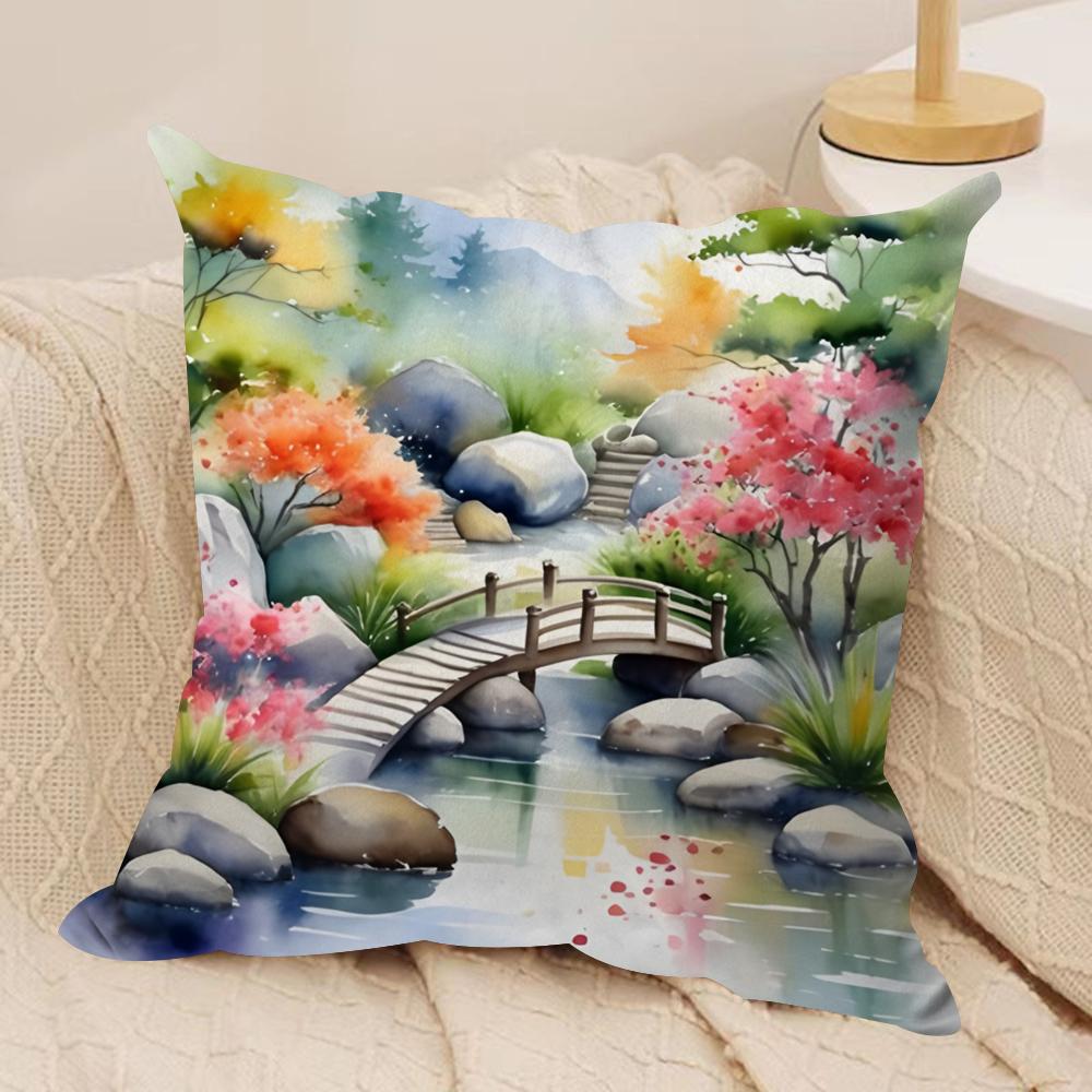 Cherry Tree In Spring Cushion Cover Soft Plush Fabric Double-Sided Printed Sofa Cushion Cover For All Seasons Home Decor Gift