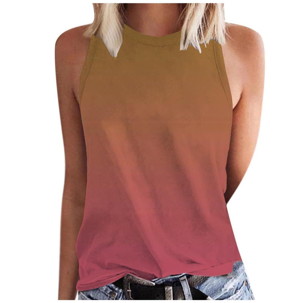 Gradient Color 3D Printed Vest for Women's Round Neck Casual Vest
