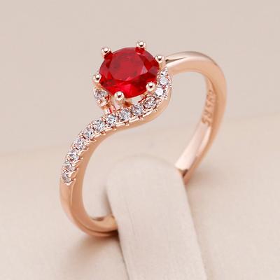 Trend Ehering für Damen in Roségoldfarbe Rund Roter natürlicher Zirkon Accessoires Täglicher feiner Schmuck Kristallgeschenk