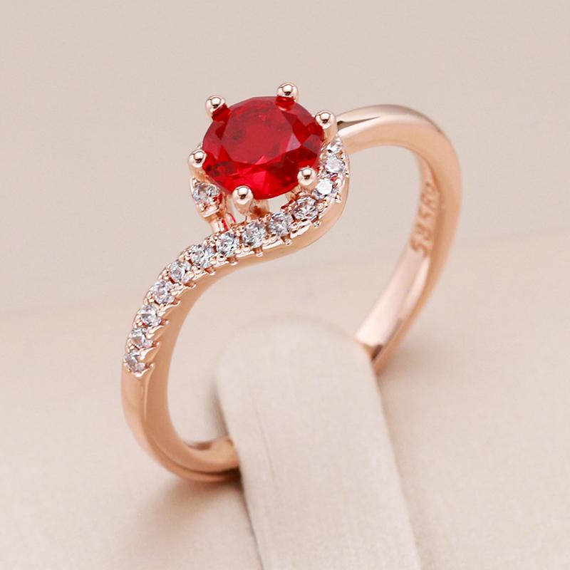 Trend Ehering für Damen in Roségoldfarbe Rund Roter natürlicher Zirkon Accessoires Täglicher feiner Schmuck Kristallgeschenk