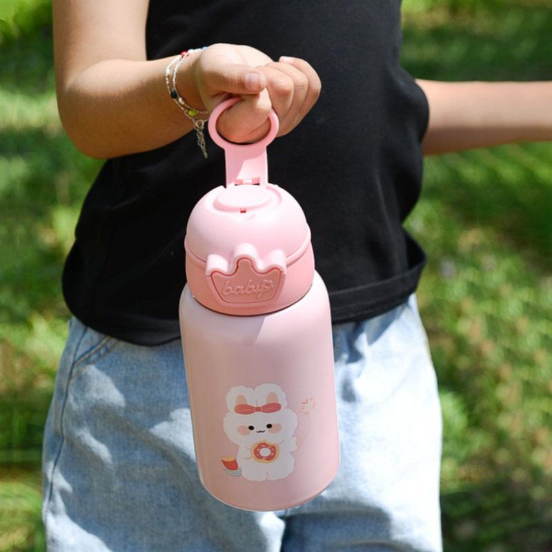480ml Kids Thermos Bottle Cute Children's Thermal Water Bottle with Straw Stainless Steel Thermos Mug for Kid Portable Water Cup