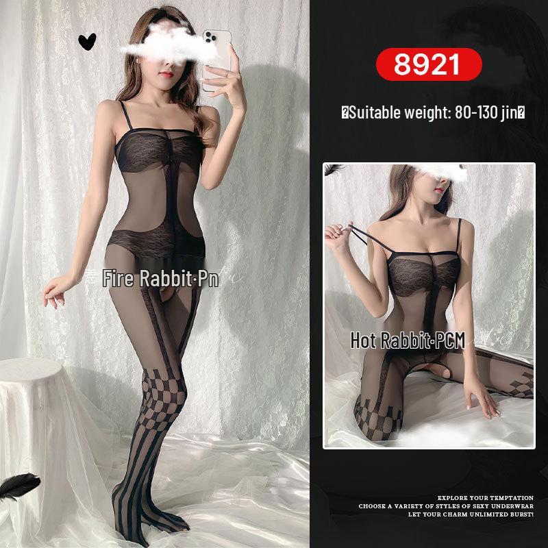 Seductive Rabbit Silk Bondage Lingerie Set: Open Crotch, Tearable Bodysuit with Garter and Stockings