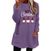 Cross-Border Women's Christmas Dwarf Print Round Neck Loose Hoodie with Pockets