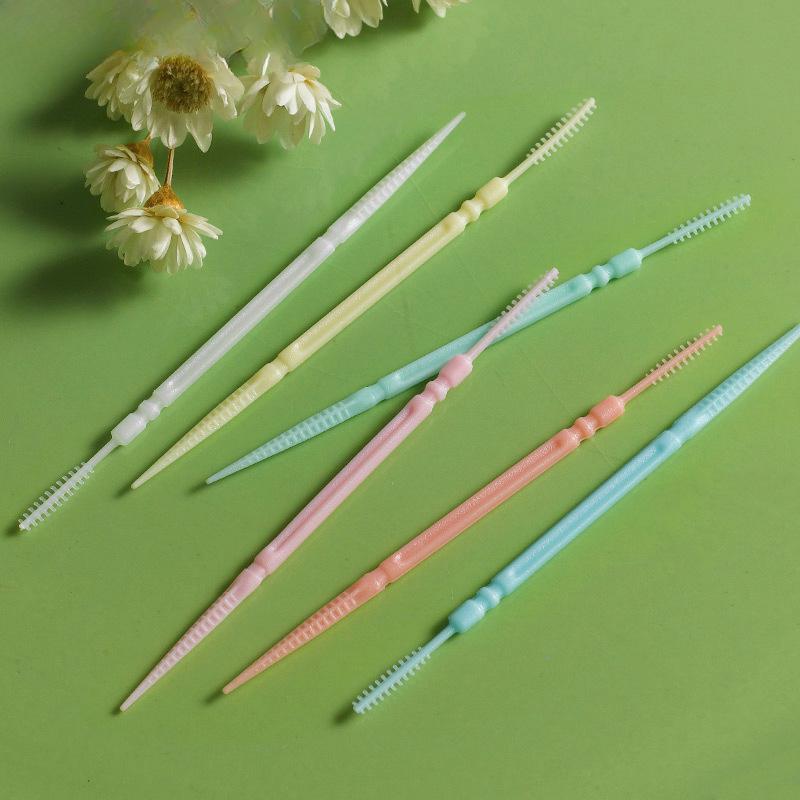 100 Stück Doppelkopf-Zahnstocher mit Zahnseide