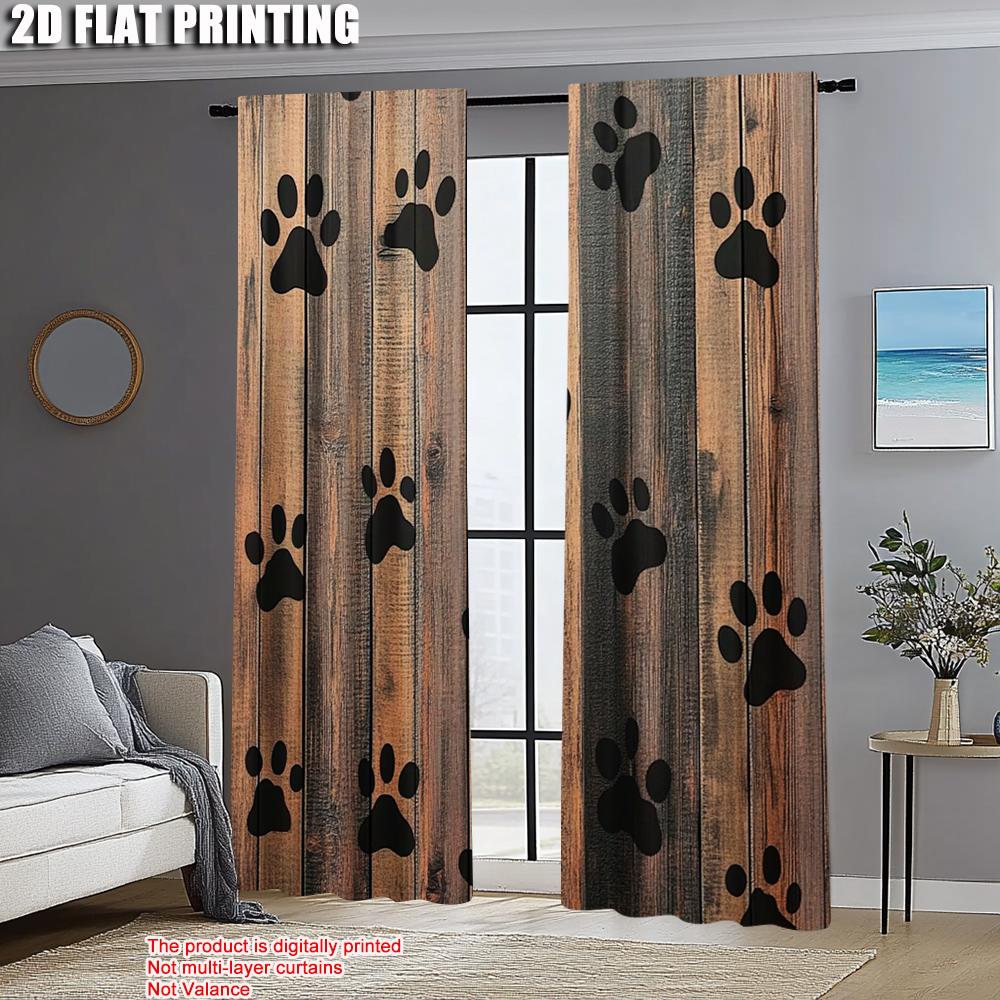 Set Of 2 Curtains Print Dog Paw Versatile Polyester Without Rod Art Deco Festive Bedroom Living Room Curtain With Sheer Perfect For