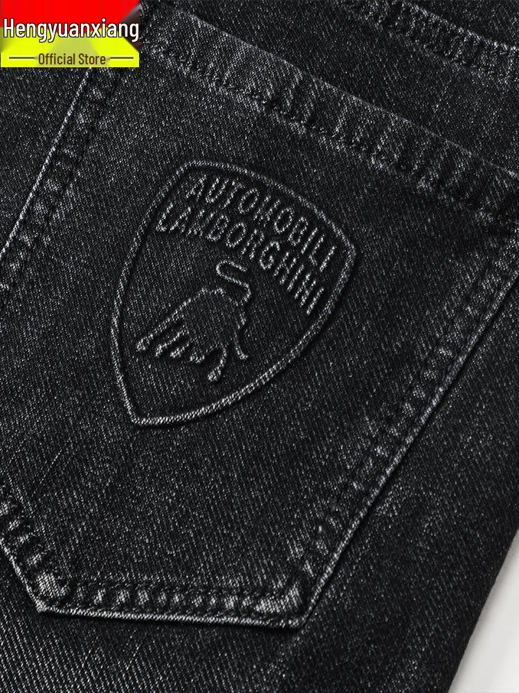 Hengyuanxiang Herren Schwarze Elastische Straight-Leg Jeans - Trendige, Waschbare und Strapazierfähige Freizeithosen für Herbst und Winter.