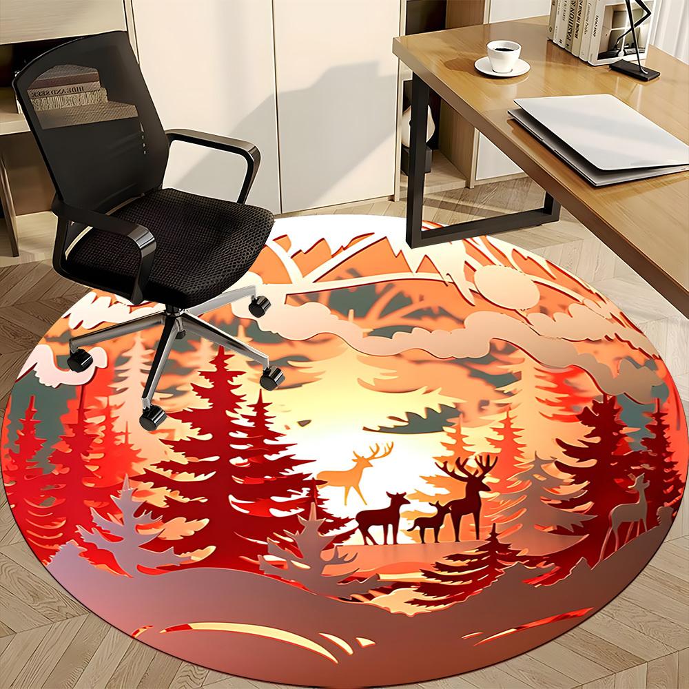 1 Stück Waldszene Dekoration Stuhl Teppich für Büro, Weiche, Rutschfeste Polyestermatte, Büro, Eingangsbereich, Wohnzimmer, Schlafzimmer