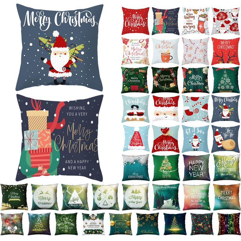 Polyester Peach Skin Christmas Cushion Cover 18" For Sofa Decor**