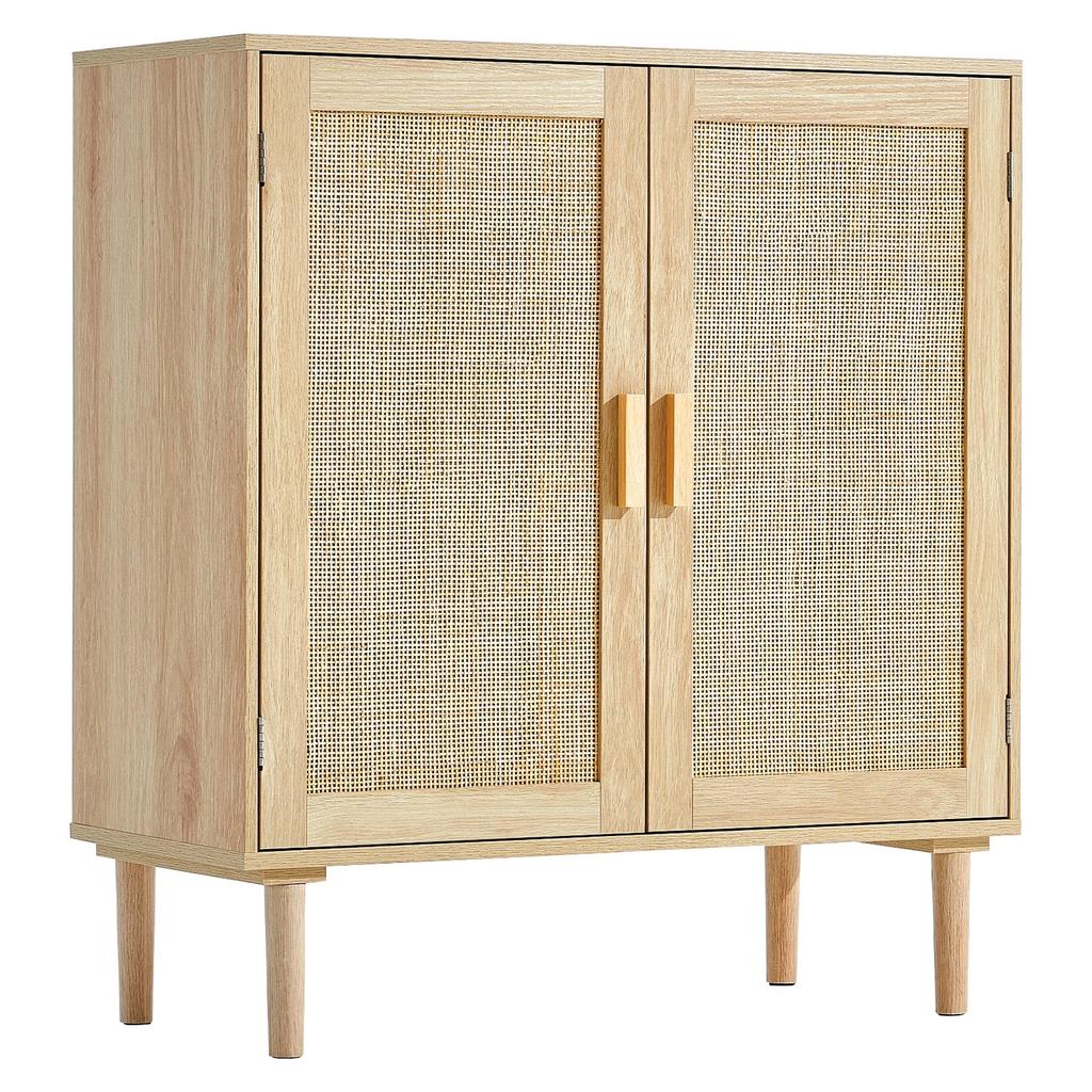 Rattan-Schrankaufbewahrung mit 2 Magnettüren & verstellbaren Regalen Natur