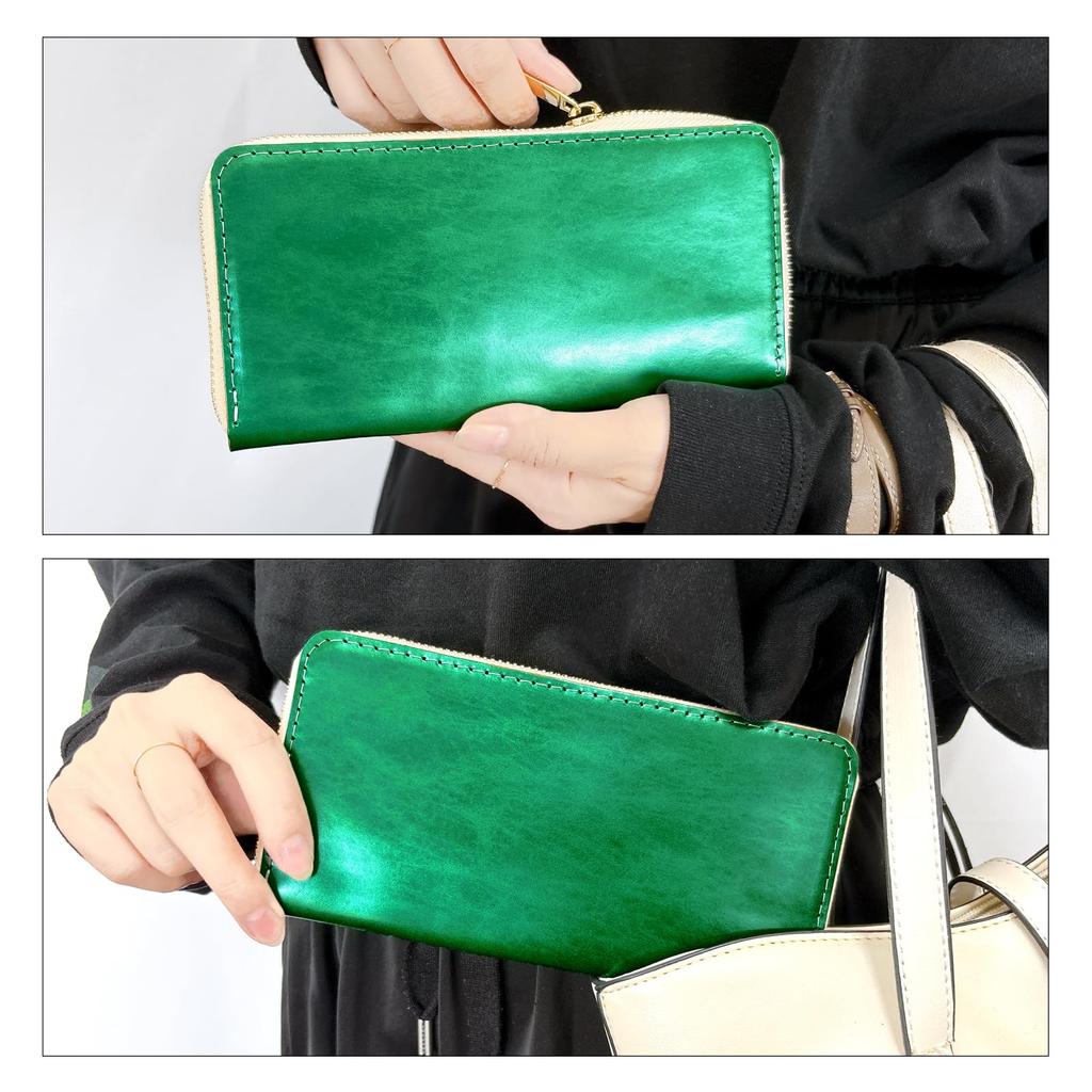 Trendy Yamagishi Leather Long Wallet, Genuine Leather, Women's, Card Slots, Coin Purse, Bill Compartment, Round Zipper, Adamas and Garnet