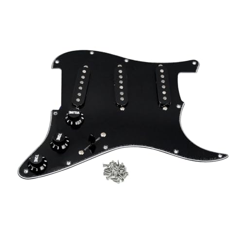 FLEOR Alnico 5 Prewired Strat Pickguard for Electric Guitar with 3 Single-Coil Pickups - Black