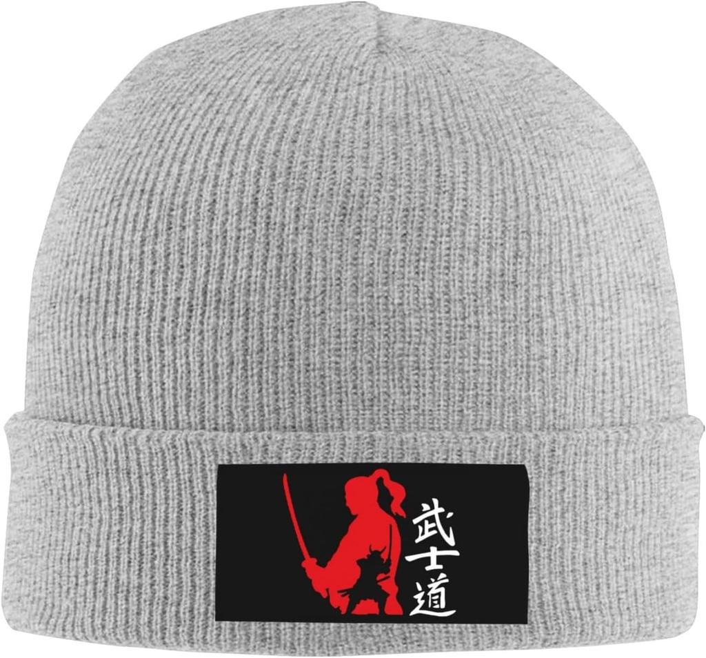 Japanese Kanji Samurai Bushido Peaked Unisexs Winter Beanie Hat Warm Knit Cuffed Ski Skull Cap Black