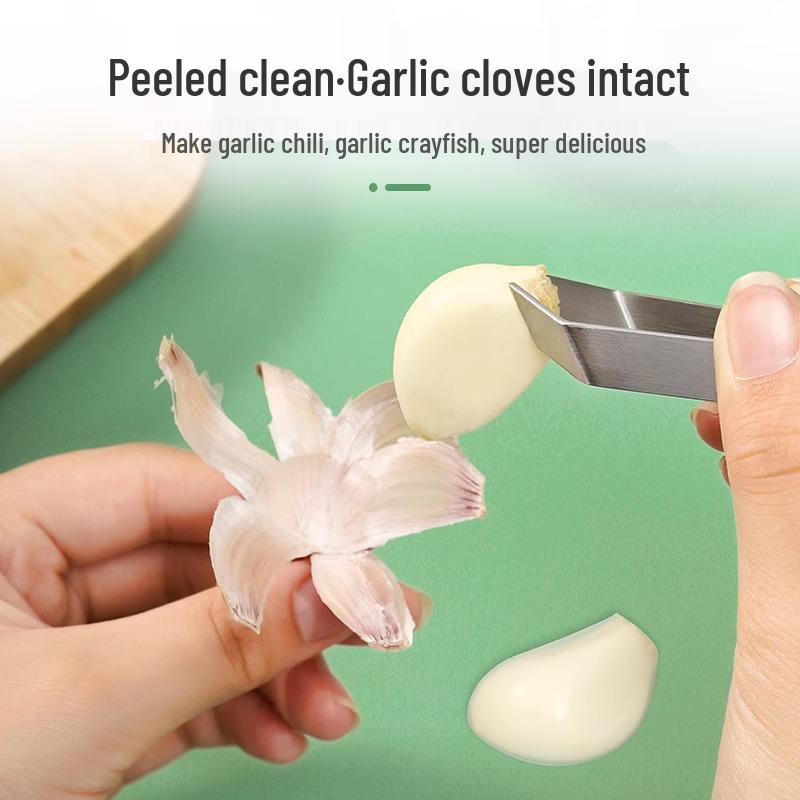 Stainless Steel Garlic Peeler & Boar Bristle Hair Remover Tweezers