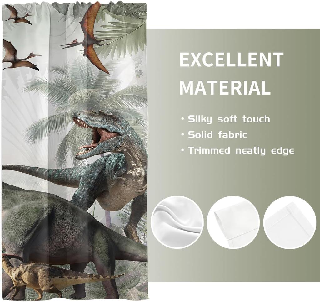 Dinosaur Window Curtains Jurassic Dino Boys Kids Girls Animals Nature Wild Forest Leaf Cute Teen Room Drapes Curtain Made Of Polyester With Rod Pocket