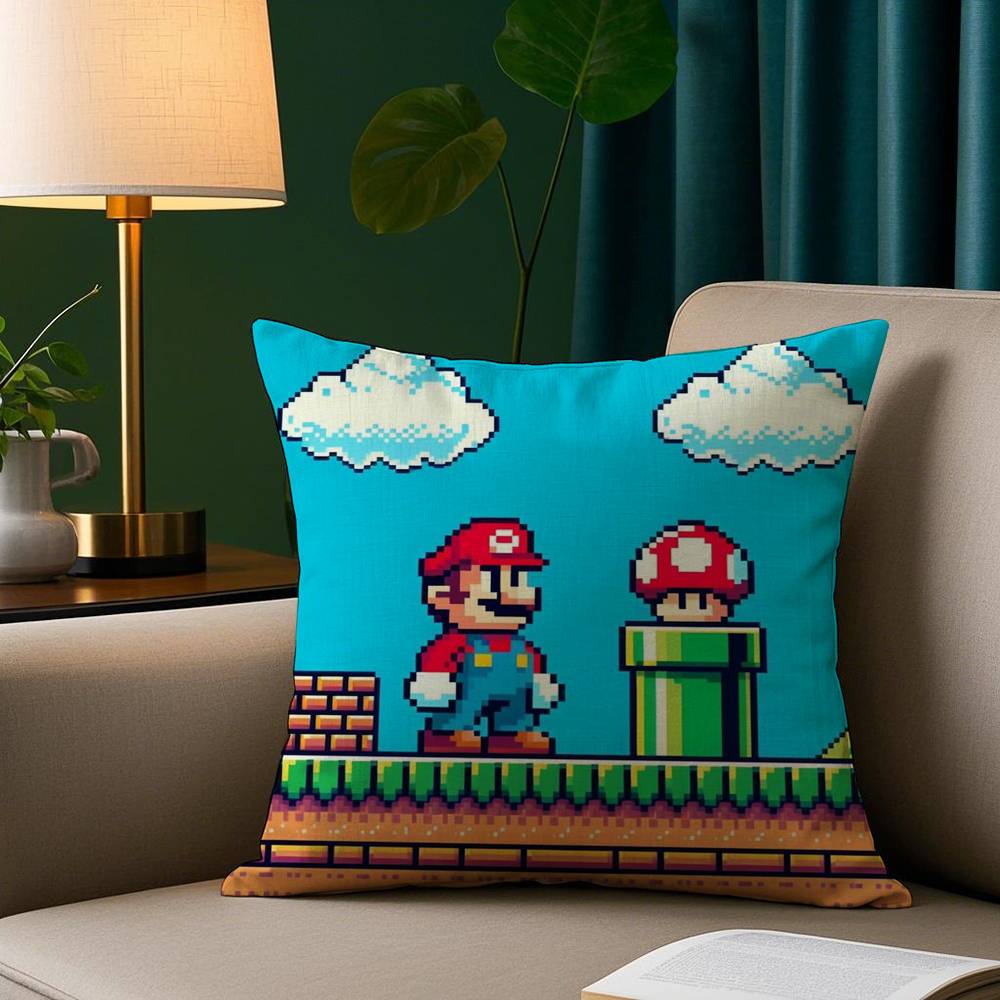 Cartoon M-MarioS Game Pillow Case Plush Fabric Soft Pillowcase Double Sided Print Sofa Cushion Cover Throw