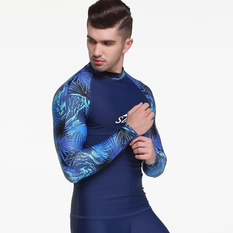 Mens Quick-Dry Rash Guard Long Sleeve UV Protection Swim Shirt Snorkeling Diving Water Sports