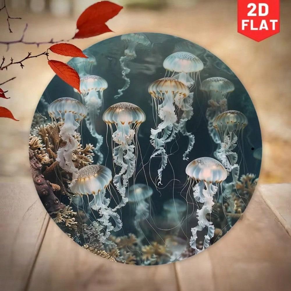 

Coastal Jellyfish Metal Sign Round 2D Wall Art Ocean Themed Decor for Beach House Bedroom 20x20 белый