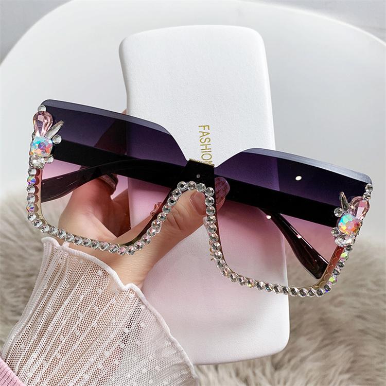Rhinestone Shades Square Rimless Bling Bling Sunglasses With Diamond Designer Ladies Luxury Custom Logo Fashion Women Sunglasses