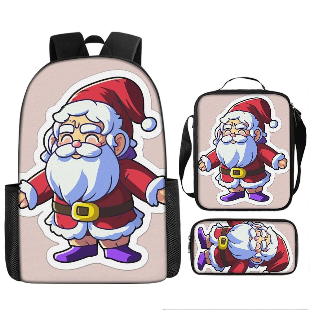 Santa Claus Christmas Tree Backpack Elementary School Bag Large Capacity Leisure Bag Lunch Bag Pencil Bag Three-piece Set