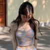 Set di vestito a righe arcobaleno lavorato a maglia con spalline sottili da donna - Perfetto per una vacanza estiva al mare fresca e dolce.