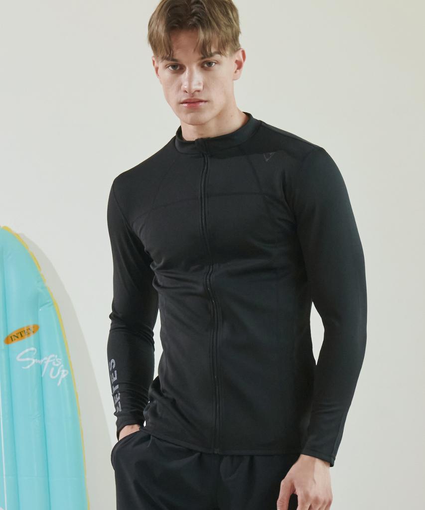 Jeteseu Men'S Air Cushion All Black Slim Fit Zip-Up Rash Guard M_3A884