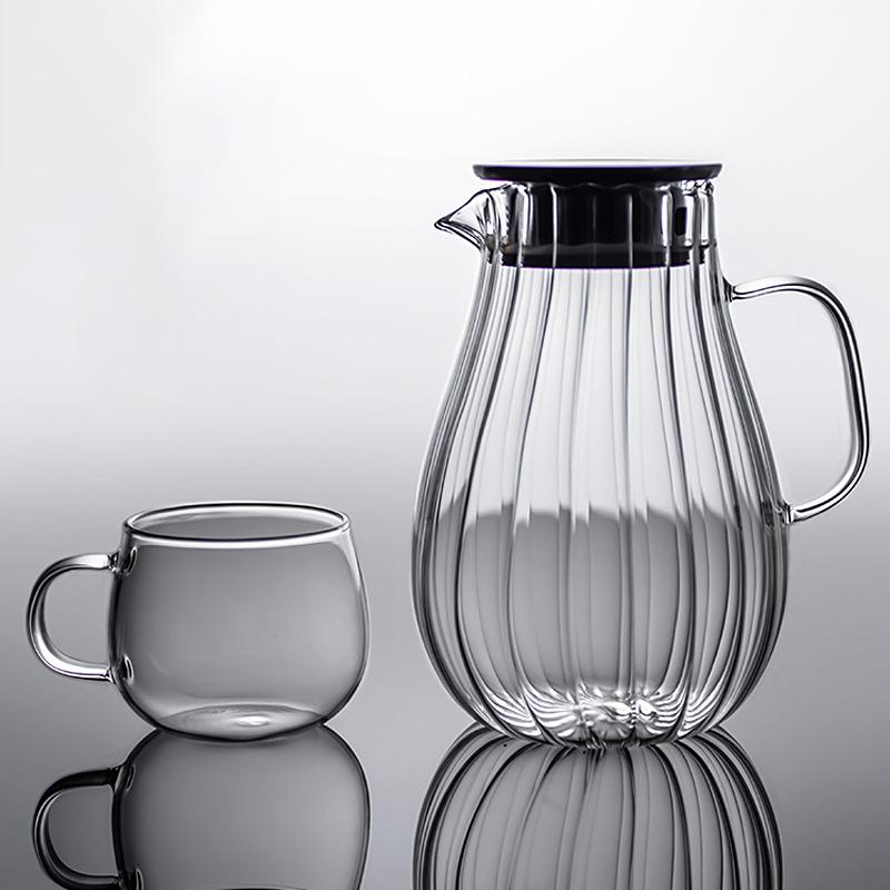 Ice Ribbed Household Cold Water Living Room Large Pot Amber Transparent High Temperature Resistant High Borosilicate Glass Cup Cold Water Kettle