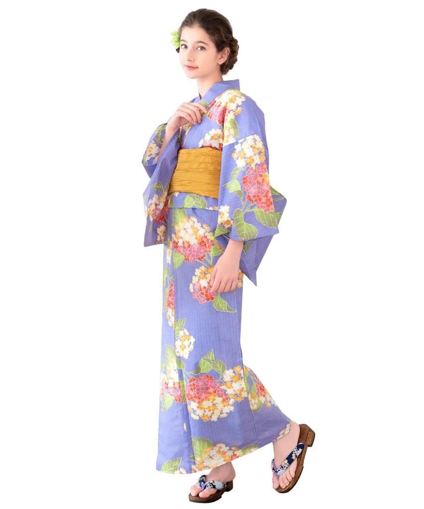 Yukata Set Girls Junior Retro C Change Weave Set Heiko Girls [KYOETSU] 2-Piece (Yukata, Obi) (110cm, 4.Yami)