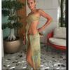 European and American new beach dress sexy backless printing high split long dress lace-up slim dress