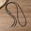 Men Women Western Cowboy Bolo Tie Vintage Turquoises Pendant Jewelry Leather Rope Necktie Tie Metal Feather Necklace