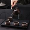 Purple Clay Teapot with Handle Handmade Travel Tea Set Including 1 Teapot  4 Cups Purple Clay Teacups Handheld Teapot