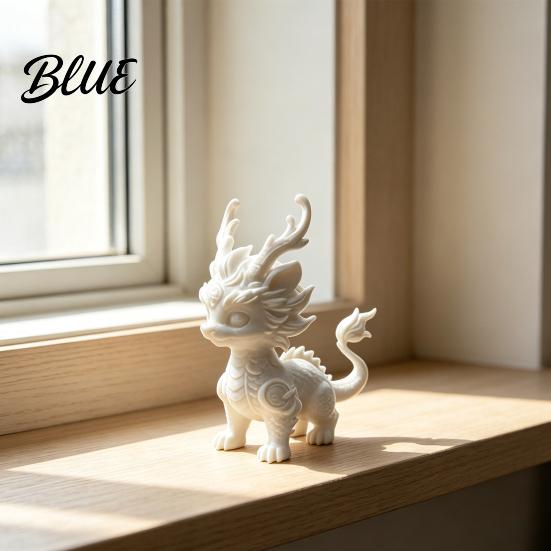 Layered Dragon Mane Sculpture 3D Printed Qilin Statue, Traditional Chinese Mythical Beast Figurine, Auspicious Customizable White Base Decoration