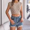 GMXIA Spring Summer Hollowed-out Leaf Crop Crop Knit Top for Women's Vacation