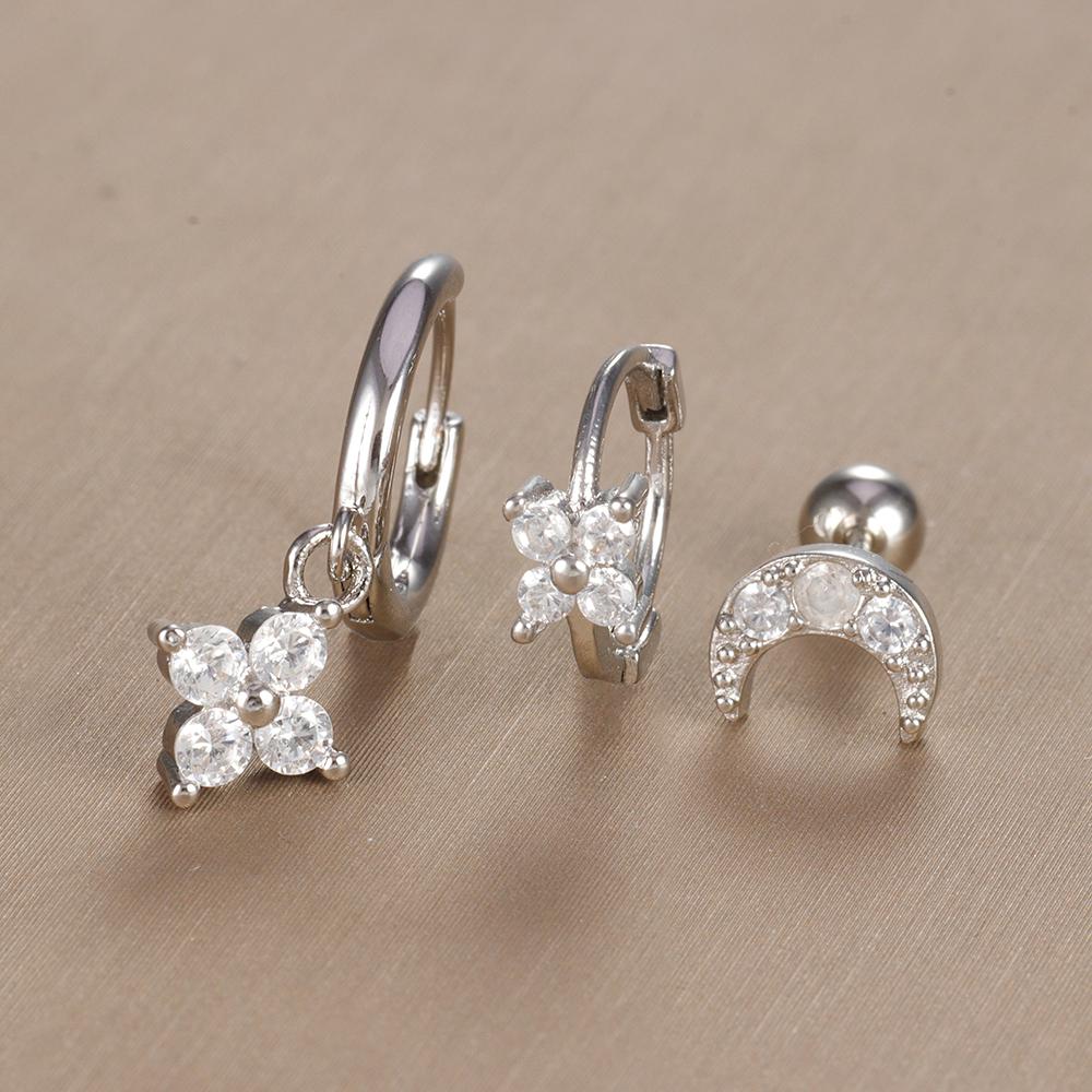 3-teiliges Vintage-Design-Set mit vier Zirkonia-Creolen für Frauen, winziger Knorpelpiercing-Ohrring aus Edelstahl, Schmuckgeschenk
