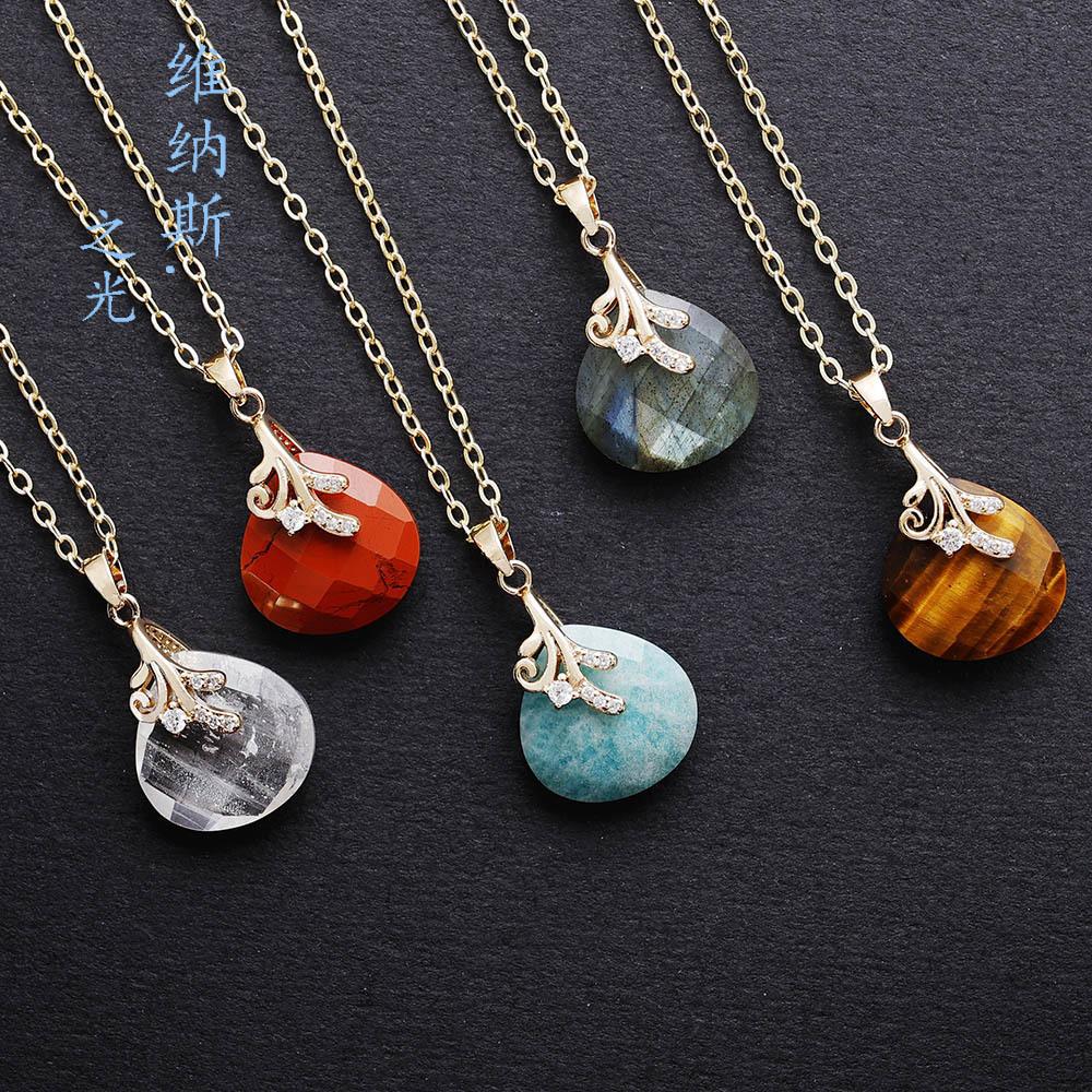 High Quality Fashion Light Luxury Simple Natural Crystal Water Drop Zircon Pendant Real Gold Electroplated Collarbone Necklace Jewelry Gifts