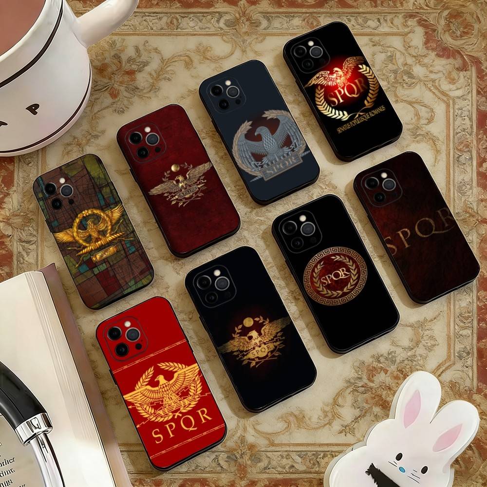 SPQR R-Roman Empire SPQR Phone Case For iPhone 17,16,15,14,13,12,11 Plus,Pro Max,XS,Soft Silicone Black Cover
