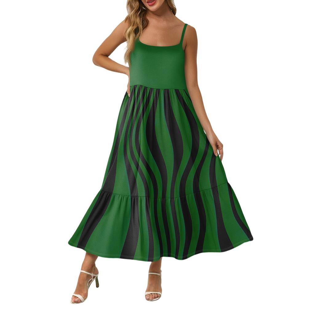 Women's Long Beach Casual Elegant Spaghetti Strap Maxi Dress Striped Low-key Flowing Bohemian Dress