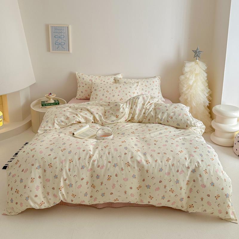 Pastoral Style Class A Maternal Infant Grade Cotton Double-Layer Yarn 4-Pcs Set Dormitory Cotton 3-Pcs Set Bed Sheet Quilt Cover Bedding