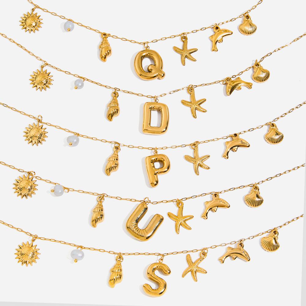 Letter Starfish Shell Freshwater Pearl Necklace Niche Design Sense Collarbone Chain Jewelry