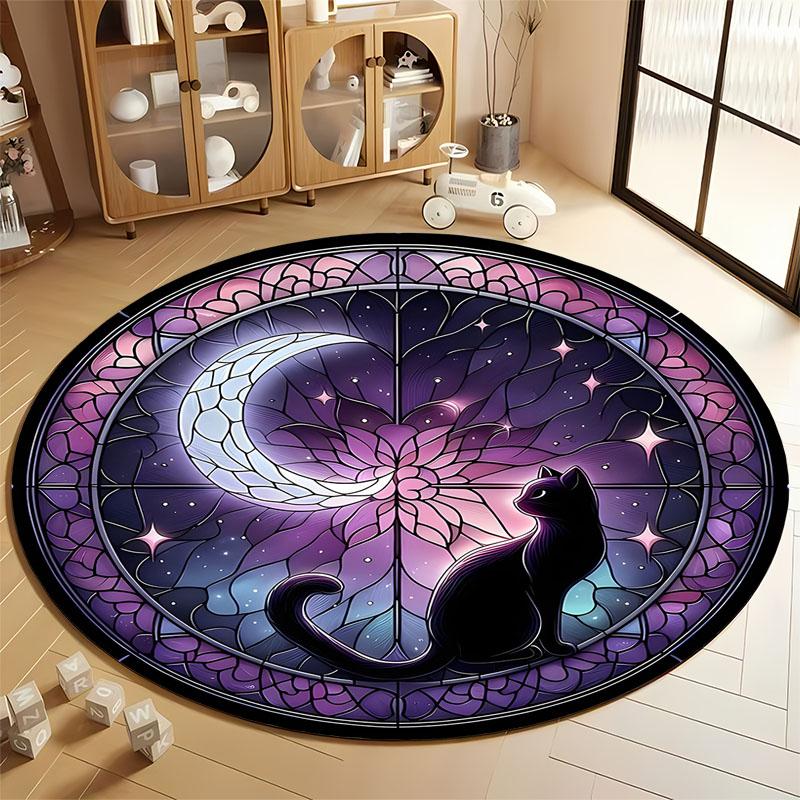 

Enchanted Night Sky Cat Round Carpet for Living Rooms round carpet for home sofa bedroom, gift Diameter 60cm