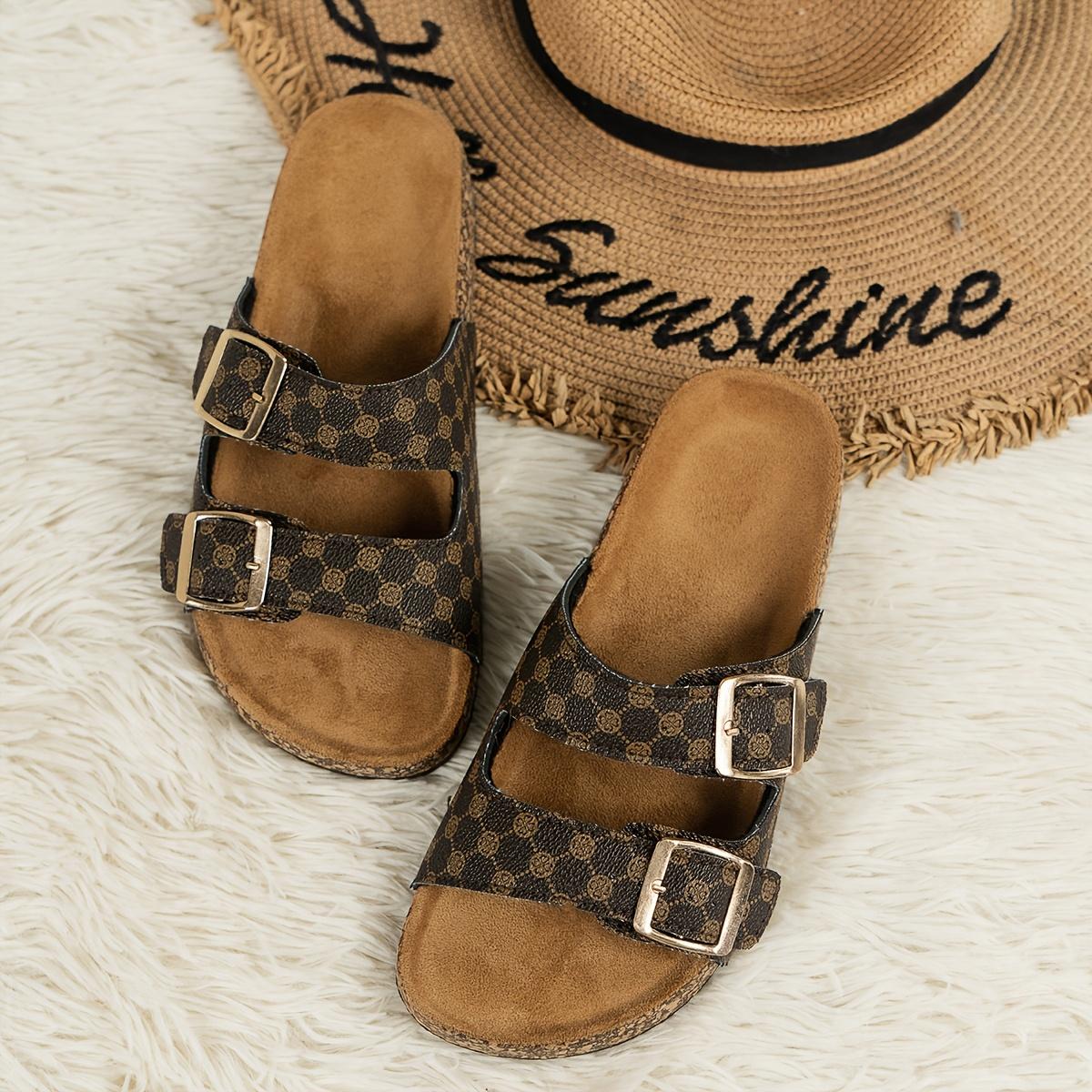 

Женские летние сандалии-слайды — удобные пляжные туфли с двойной пряжкой, плоской подошвой, полиуретановым покрытием и тканевой подкладкой 43