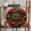 8" Round Cozy Christmas Wreath Metal Sign, Festive Tin Plate Holiday Wall Decor For Home Living Room Kitchen