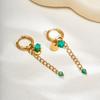 18K Gold Plated Stainless Steel Hoop Earrings for Women Vintage Green Natural Stone Charms Trendy Waterproof Jewelry