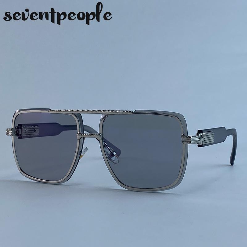 Steampunk Oversized Square Sunglasses Men Luxury Brand Vintage Metal Double Beam Punk Sun Glasses For Male Classic Shades